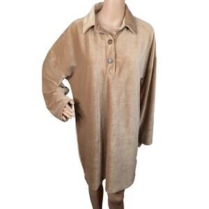 ASOS Tan Corduroy Henley Tunic Dress SZ 8 Camel Ribbed Velour Shift Mini